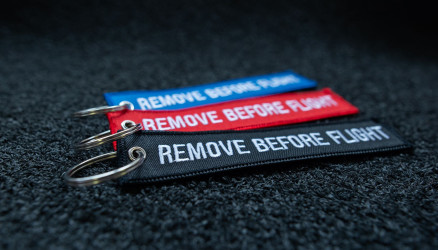 Embroidered Remove Before Flight Keyrings 3-Pack 5.5x1.8
