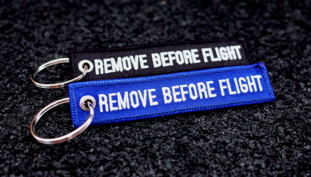 Embroidered Remove Before Flight Keychains 2-Pack BLACK/BLUE 3.94x0.79