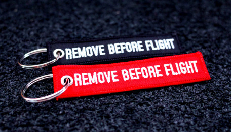 Embroidered Remove Before Flight Keyrings 2-Pack RED/BLACK 3.94x0.79