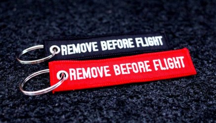 Embroidered Remove Before Flight Keyrings 2-Pack RED/BLACK 3.94x0.79